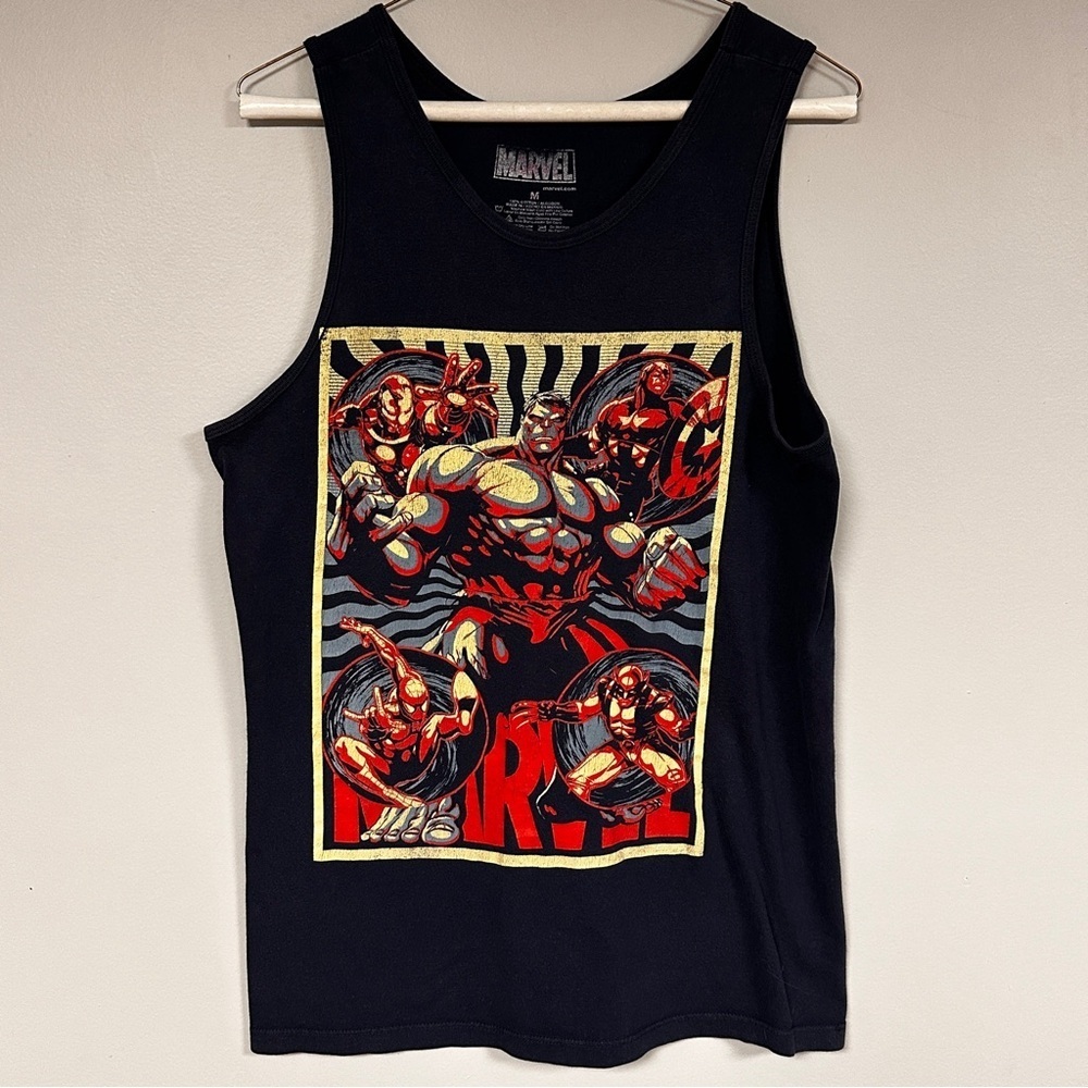 Marvel Superhero Navy Distressed Graphic Tank, 100% cotton, Men!s Med